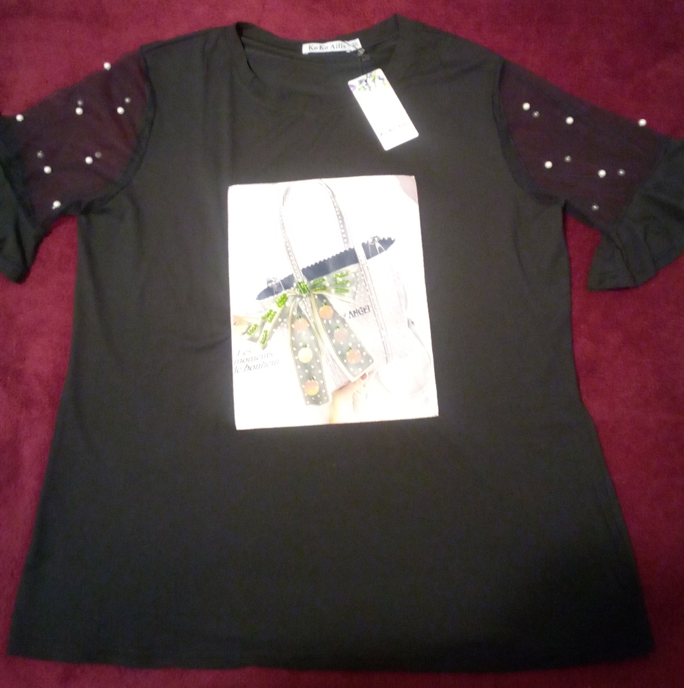 Koko Ailis Black Top w French Graphic Picture/Size 3XLg